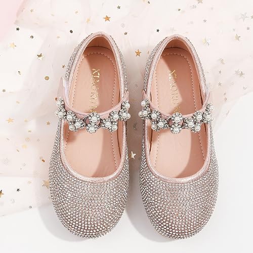 Mnplciea Sparkle Mary Jane Shoes for Girls Pearls Ballerina Flats Princess Rhinestone Party Dress Shoes3