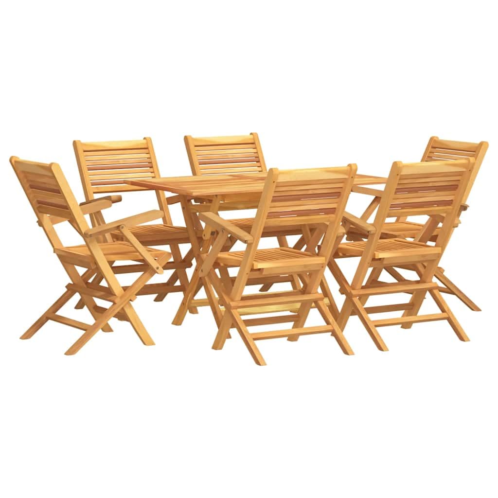 7-częściowy zestaw ogrodowy do jadalni z litego drewna tekowego, składany, 120 x 70 x 75 cm, z otworem na parasol przeciwsłoneczny, na taras i na zewnątrz, odporny na warunki atmosferyczne