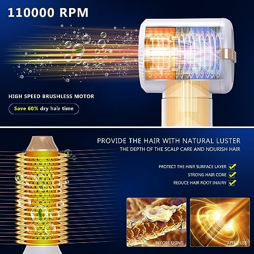 7 In 1 Hot Air Hair Styling Blow Dryer W/Millions Ion Care & Coanda Tech - 110000 Rpm High Speed Ionic Brush Volumizer - Brushless Motor W/Auto-Wrap Curlers Hair Wrap Hair Styler -3 Temp & Speed #TOP1