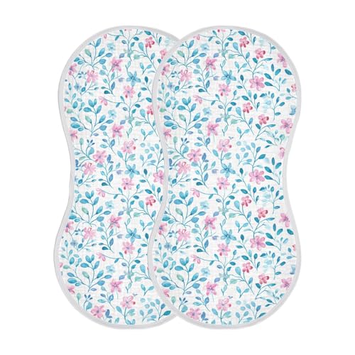 Pastel and Blue Small Flowers and Vines Cotton Muslin Burp Cloths Soft Touch Baby Burp Rags for Set of 2, 22x11in
