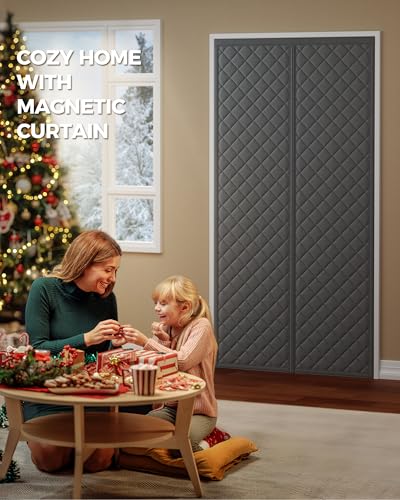 Image of Augblinds Thermal Insulated Door Curtain, Magnetic Closure, 38 x 83, Gray