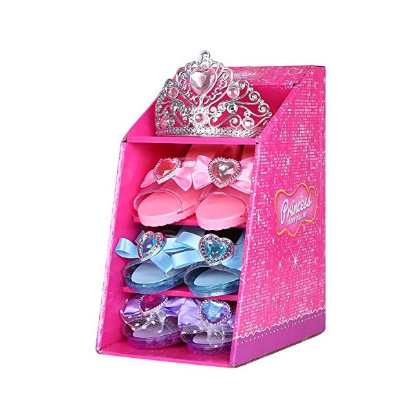 Mastom girls play set! Fashion princess dress up shoes and tiara (3 pairs of shoes + 1 tiara) role play collection for little girls - image 3