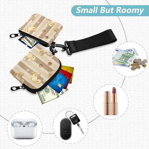 Tan Playful Cute Animal Duck Brown Dual Wristlet Wallets for Women Small Detachable Business Card Case Money Organizer with Zipper Coin Pocket for Work Travel 2 Packs2