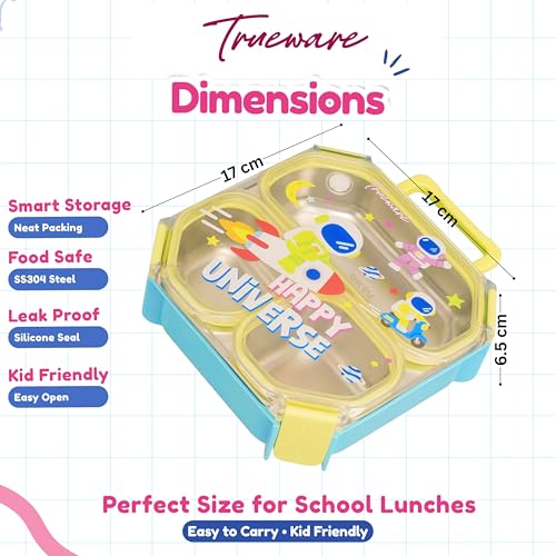 Image of Trueware Astro 304 Stainless Steel PU Insulated Lunch Box with Three Compartment BPA Free, Food Grade Ideal for School, Picnic, Office & Outdoor - 640ml
