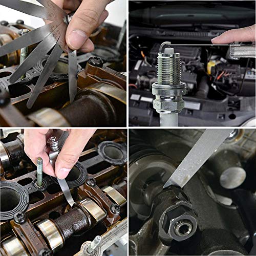 Feeler Gauge Set 0.001-0.04 (0.03-1.00mm) 32 Blades Stainless Steel SAE/Metric Dual Marked Measure Gap Thickness for Spark Plug, Valve, Piston, Guitar
