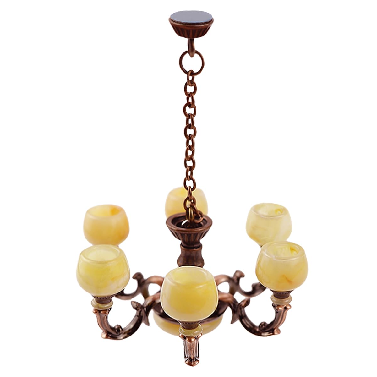 YOLUFER1:12 Dollhouse Ceiling Lamp Model, Miniature Chandelier Lamp, Mini Ceiling Lamp for Dollhouse (Red Bronze), Small