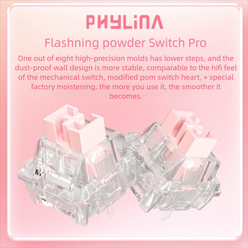 PHYLINA Flash Thunder różowe przełączniki magnetyczne, liniowe, 35 g, regulowane, podróżne, Hi-Fi RGB RT, do klawiatur e-sportowych, 110 szt