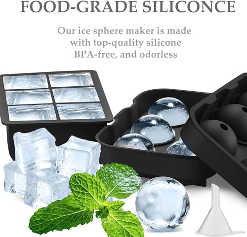 Silicone Ice Cube Trays,Sphere Ice Ball Maker with Lids & Large Square Ice Cube Molds for Cocktail, Freezer,Juice,Chocolate - Black, 100029-95UKA01 - Image 4