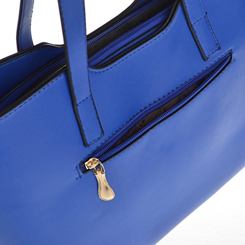 Mikty Women Genuine Leather Shoulder Bags Top-Handle Handbag Tote Purse Bag Dark Blue #TOP6