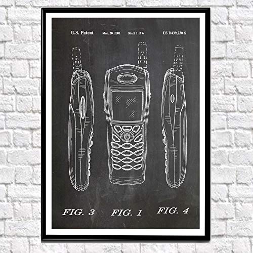 Poster de brevet de téléphone portable vintage noir 45x60cm pour décoration murale de bureau