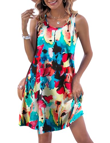 Image of Halife Womens Summer Dresses Casual Sleeveless Tshirt Sundresses Vacation Beach Cover Up Dress with Pockets