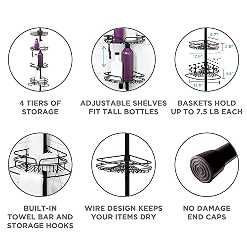 Zenna Home 2161HB Shower Tension Pole Caddy, Bronze