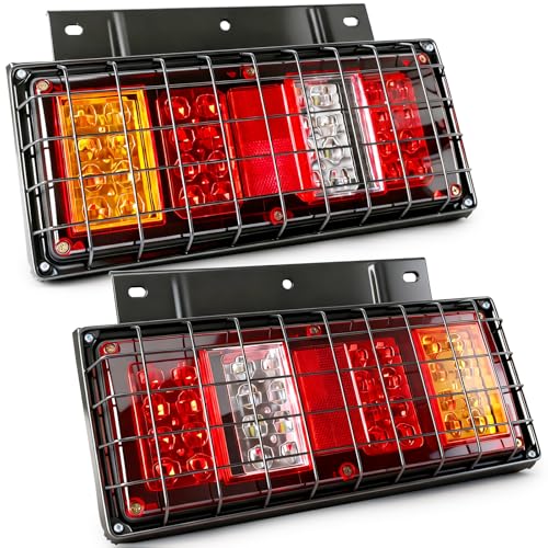 Image of 2 Pack 32 LED Truck Tail Lights Kit with Iron Net Protection, Super Bright Waterproof Brake Turn Signal Reverse Fog Lights for Trailer, RV, Boat & Camper 12 /24V