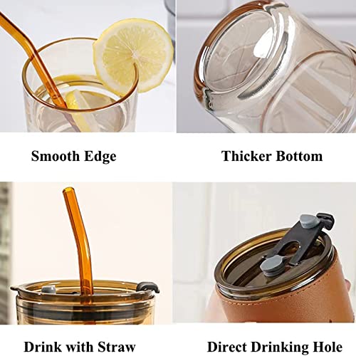 Image of BLUEPOLAR 13 oz Tumbler Water Glass, Water Bottle with Straw and Dustproof Lid, Coffee Ice Cup Double Wall Insulated Glass Cup (Amber-4pack)