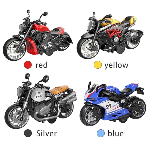 Friction Powered Motorcycle Toys for Kids Boys 1-3 3-5 5-8 8-12, 1:12 Scale Pull Back Toy Cars with Lights for Kids Playing, Diecast Collection Gift for Man, for Christmas Birthday