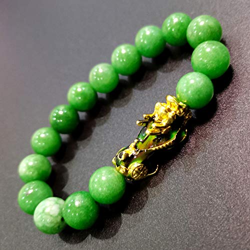 Feng Shui Pixiu Bracelet 12mm Amulet Dragon Natural Stone Beads Bracelet Attract Wealth Money and Good Luck(Green)4