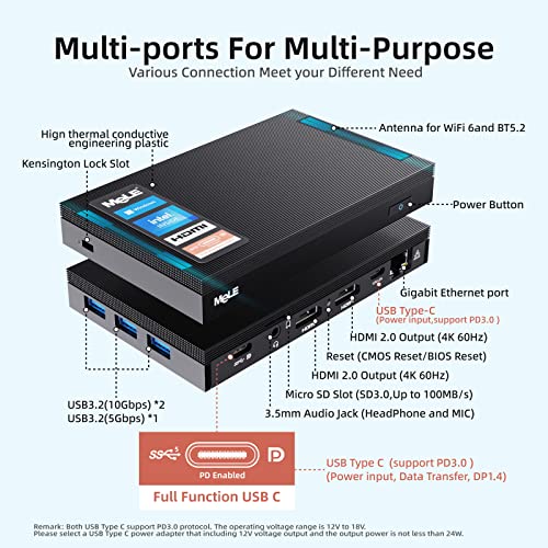 Image of MeLE Quieter3C Ultrathin Fanless Mini PC N5105 8GB LPDDR4x 256GB USB-C Micro PC 4K Triple Display WiFi 5 BT5.1 GbE Mini Desktop Computer Support M.2 SSD on Industrial IoT Digital Signage MES WMS NAS