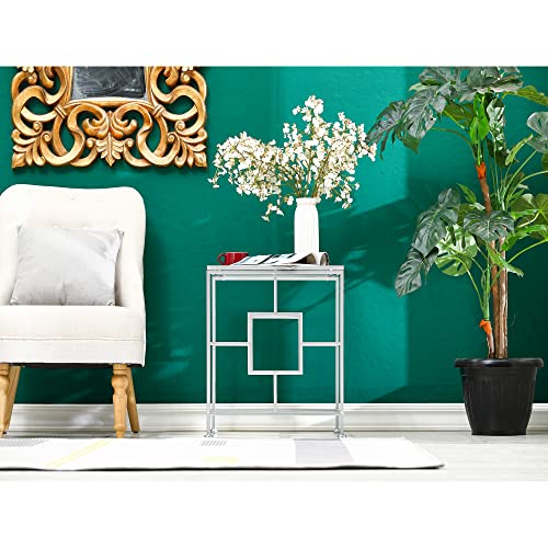 Oligsky 20" W Glass Table Glass-Top Side Table Small Metal Glass End Table Silver Coffee Table Living Room #TOP3