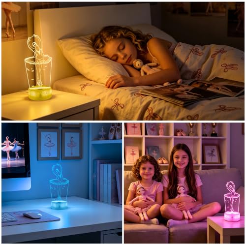 Image of FULLOSUN Ballet Dancing Gifts, 3D Illusion Lamp Night Light with Remote Control 16 Colors Changing Gifts for Mom and Girls, Birthday Gift, Wedding Grandmother Graduation Gifts