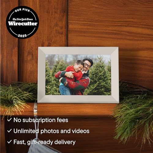 Image of Aura Stone Digital Picture Frame - 10.1 inch HD Mat Display | Wirecutter's Best Digital Frame for Gifting - Send Photos Directly from Your Phone | Quick & Easy Setup Over WiFi - Free App | White