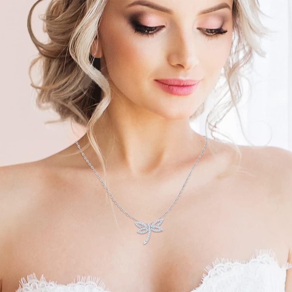KATARINA Diamond Dragonfly Pendant Necklace in 10K White Gold (1/4 cttw, J-K, I2-I3)