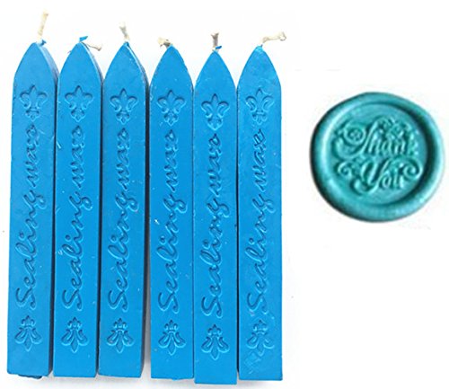 MNYR 6pcs Sky Blue Wax Sticks with Wicks for Wax Seal Stamp Decorative Wedding Invitations Wax Seal Sealing Stamp Gift Cards Sealing Wax