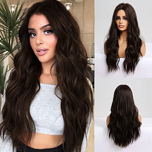 Black Brown Wig Long Natural Wave Hair Wigs for Women Middle Part