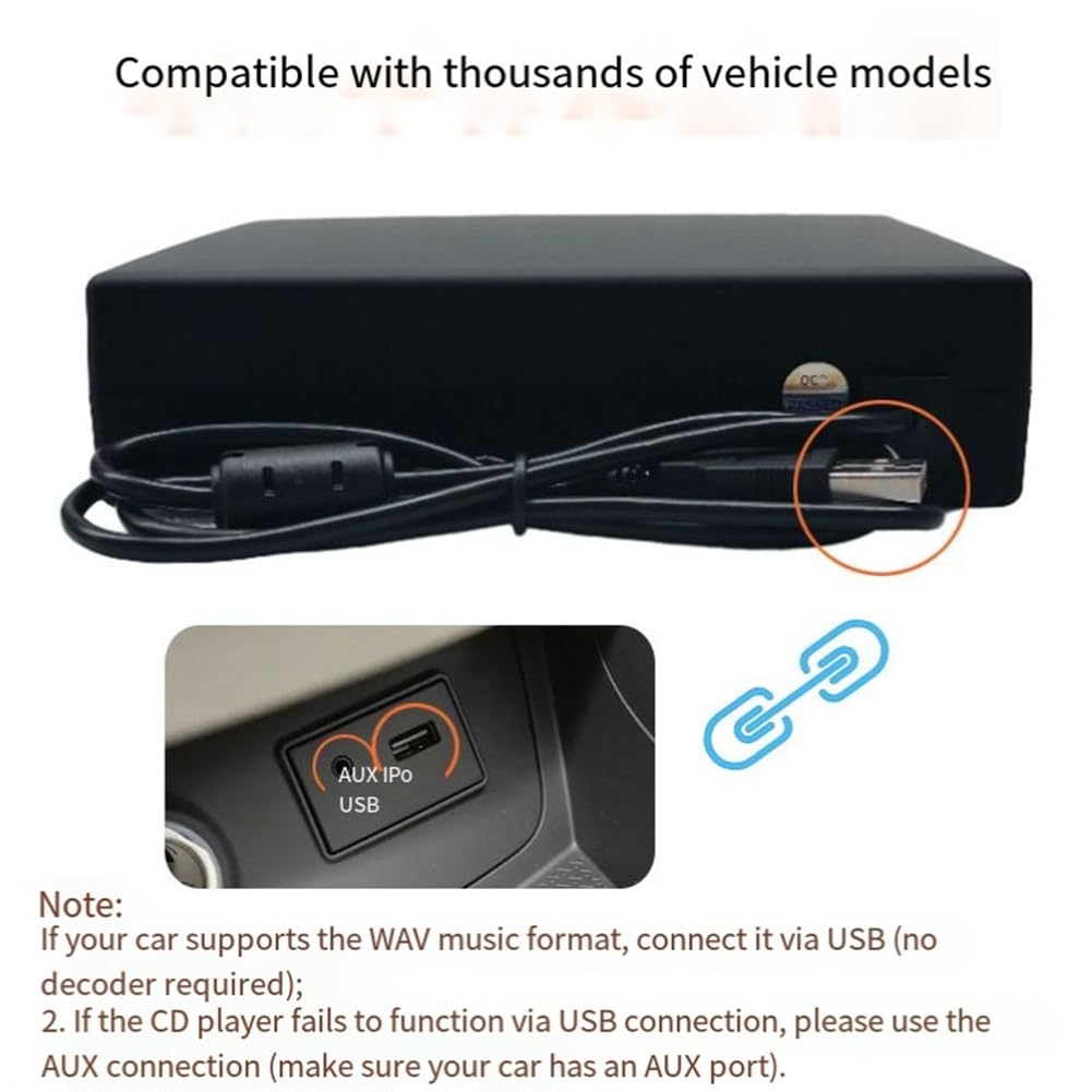 Lettore CD Universale per Auto e Camion, Esterno Tramite Porta USB, Versione Aggiornata con Adattatore Audio