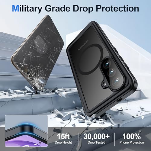 Image of ANTSHARE for Samsung Galaxy S26 Case Waterproof, Built-in Lens & Screen Protector, [Compatible with MagSafe] Shockproof Dropproof Translucent Matte Full Body Phone Case for S26 6.3 inch- Black