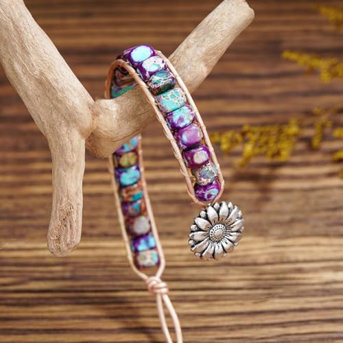 Image of Plumiss Women Boho Handmade Natural Stone Crystal Leather Bead Wrap Bracelets Collection