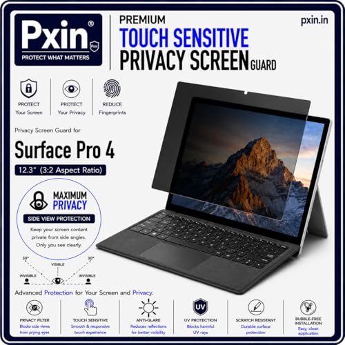 Image of Pxin Aura | Compatible with Microsoft Surface Pro 4 | Ultra Touch Sensitive Privacy Screen | Anti Blue | Anti Glare | UltraThin for Hyper Touch | Anti UV | Privacy Filter