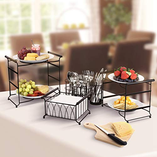 Sorbus® Buffet Caddy — 7-Piece Stackable Set Includes Plate, Napkin, and Silverware Holder, 3-Tier Detachable Tabletop Organizer — Ideal for Kitchen, Dining, Entertaining, Parties,Thanksgiving (Black) - Image 3