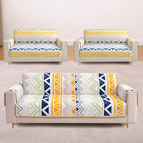 Image of Homerz Premium 7(3+2+2) Seater Quilted Reversible Sofa Cover Mat with Pocket Arms | Polyester Blend 350 GSM Full Coverage & Back Belt for Stability (Sylvara, 7(3+2+2) Seater)