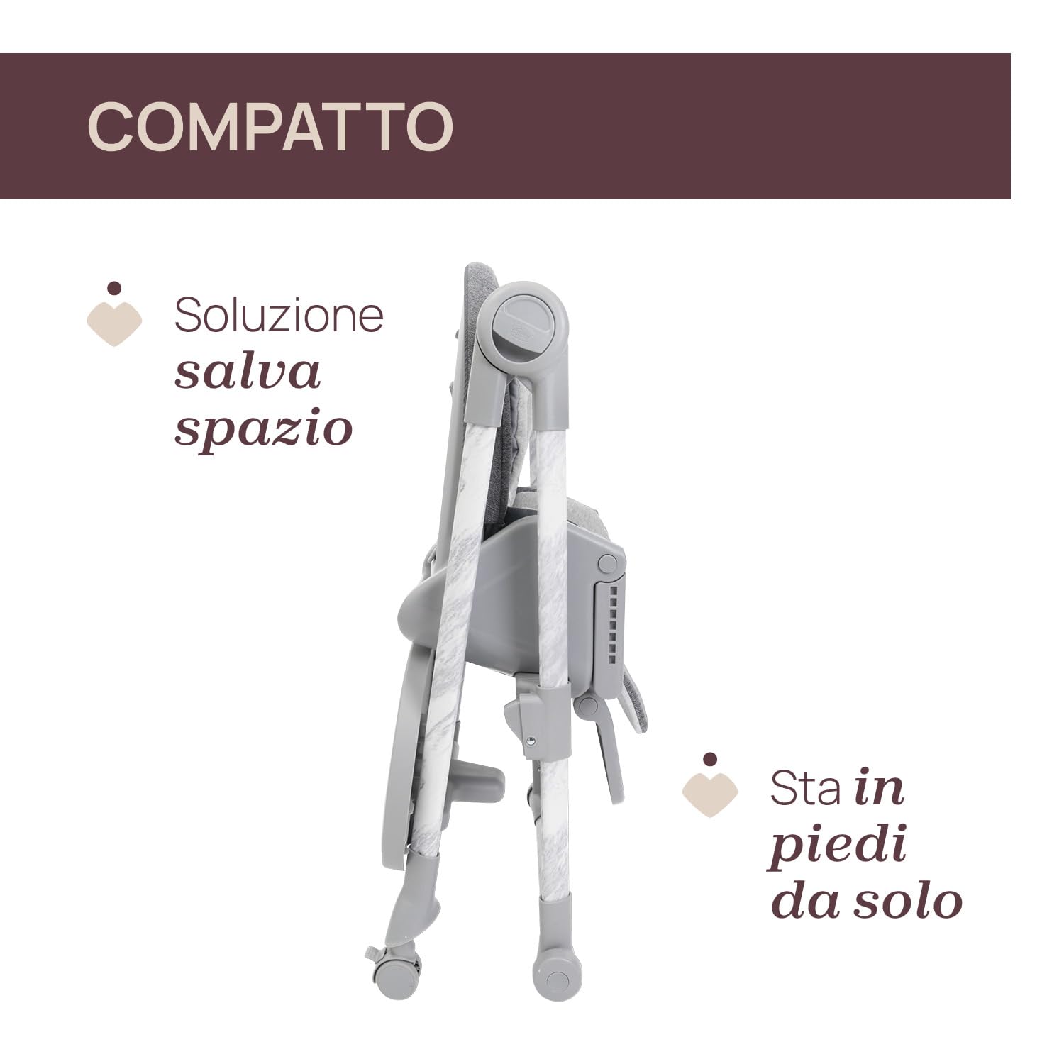 Chicco Polly Armonia Seggiolone Evolutivo Pappa per Bambini da 0 Mesi a 40 kg, Sedia Evolutiva, Seggiolone Reclinabile a Sdraietta con Altezza e Poggiapiedi Regolabili, 4 Ruote, Compatto, Grigio