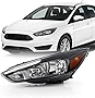 AKKON - Fits 2015 2016 2017 2018 Ford Focus [Halogen Type] Black Headlight w/LED DRL Tube Driver Left Side Replacement