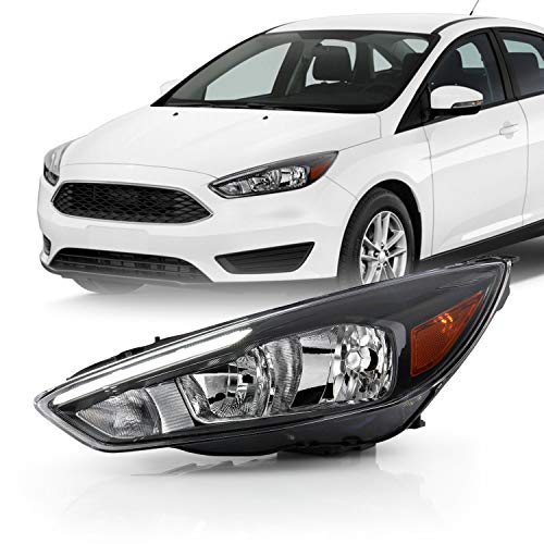 AKKON - Fits 2015 2016 2017 2018 Ford Focus [Halogen Type] Black Headlight w/LED DRL Tube Driver Left Side Replacement