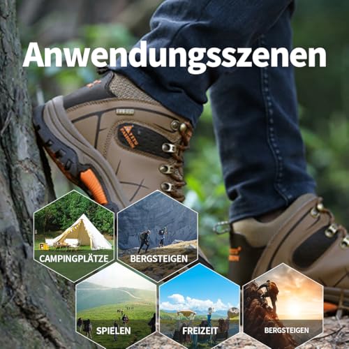 Xuanke Wanderschuhe Herren Wasserdicht Trekkingschuhe Damen Wanderstiefel Outdoorschuhe männer Bequem Leicht Bergstiefel für Camping (Grau, Erwachsene, Herren, 44, Numerisch, EU Schuhgrößensystem, M)