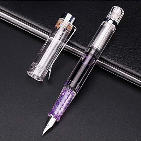 Penbbs 494 Transparent Piston Fountain Pen, Clear Demonstrator Ink Pen EF 0.38mm Nib (Transparent) Cover