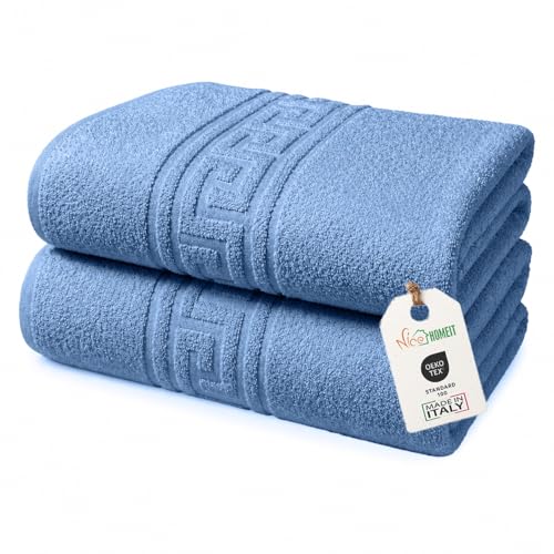 nice homeit Lot de 2 Grandes Serviettes de Bain 100 x 150 cm – Extra Large Serviette de Bain en 100% Coton Fil à Anneau – Extra Doux et Absorbant. Fabriqué en...
