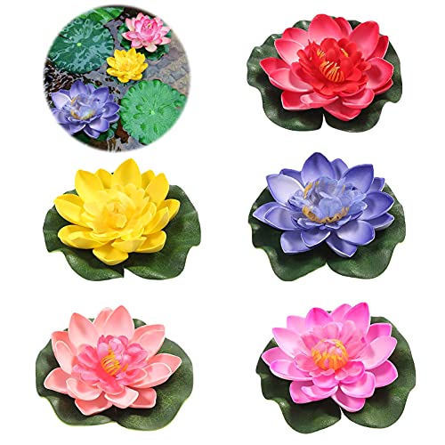 5 Stück Schwimmende Blumen,Künstliche Seerosen,Seerose Lotusblüte,Schwimmende Blumen,schwimmend Lotusblüten,Lotusblüte Wasserlilie,Seerose,Wasserlilie Schwimmende TeichDekoratio (Bunt)