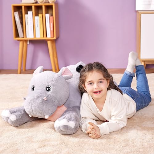 Image of IKASA Large Hippo Cuddly Toy, Giant Soft Toy, 78 cm, Large Plush Toy, Cute Huge, Fluffy Soft Jumbo Plush Toy, Gift for Children