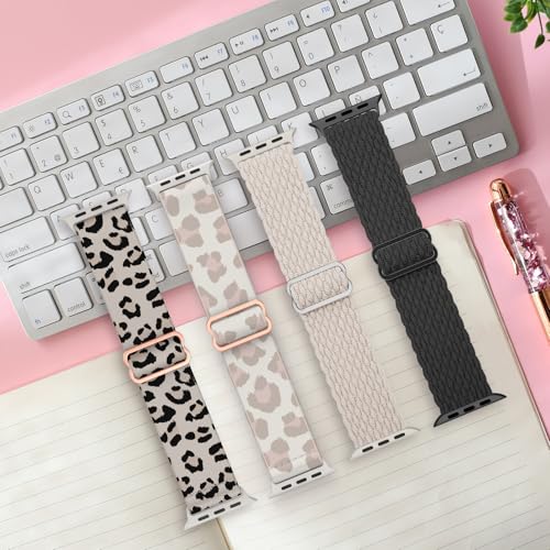 Image of Delidigi Stretchy Bands Compatible for Apple Watch Band Women 40mm 38mm 41mm 42mm 44mm 45mm 46mm 49mm, Nylon Braided Straps for iWatch Series 11 10 9 8 7 6 SE 5 4 3 Ultra 3 2 1