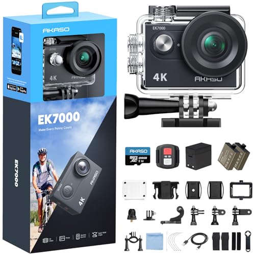 AKASO EK7000 Caméra Sport 4K 20MP WiFi avec Carte Mémoire microSDXC 128 Go, Action Camera 4k Étanche jusqu'à 30M avec Stabilisation 4x ZOOM Grand Angle...