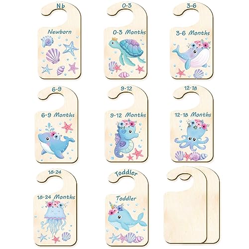 Image of CRASPIRE 10Pcs Wood Baby Wardrobe Dividers Ocean Size Divider Closet Organizers Turtle Seahorse Clothes Whale Shell Nursery Decor from Newborn to 36 Month Hanger Baby Infant for Newborn Baby Shower