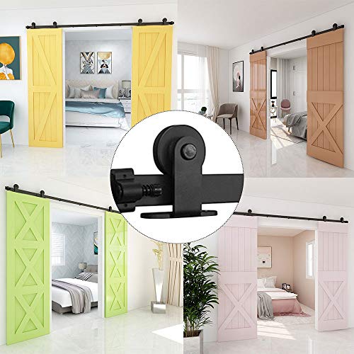 TSMST 12FT/366CM Herraje para Puerta Corredera Kit de Accesorios para Puertas Correderas, Riel Negro para Puertas Correderas para Puertas Doble - Estilo T Cover