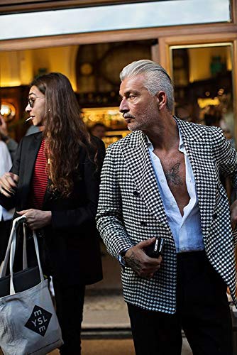 QZI Men's Blazer Houndstooth Blazer Peak Lapel Double Breasted Suit Jacket Party Tuxedo Coat3