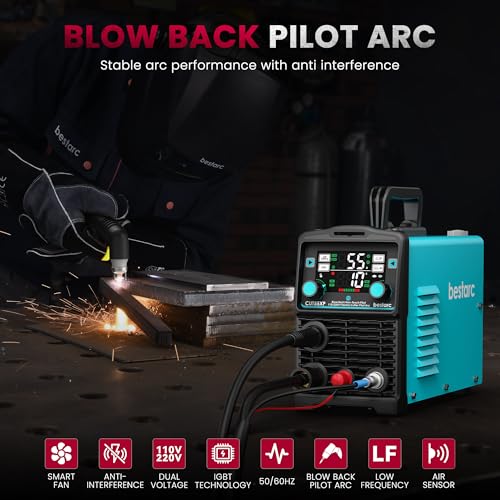 Image of Bestarc Plasma Cutter, [Blow Back Pilot Arc][Large LED][Air Sensor] 55A Non-HF Plasma Cutter Machine 110V /220V Dual Voltage, 5 /8 inch Clean Cut 4 /5 inch Max Cut, Post Flow, 2T /4T for Beginners DIY