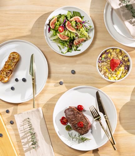 Image of TheTerra Ceramic Dinnerware Sets for 8, 24 Pieces Porcelain Lightweight Plates and Bowls Sets, Scratch Resistant Dish Set, Oven & Microwave & Dishwasher Safe, Pure white