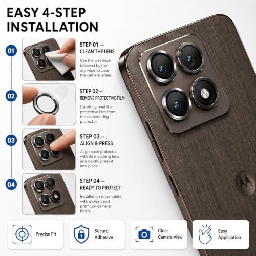 Image of ArmourPro Camera Rings Tempered Glass for Motorola Edge 70 Pro Plus, Tough HD Individual Aluminum Alloy Rings 9H Camera Cover, Scratch-Resistant,Camera Lens Protection| Black, 1 Pack