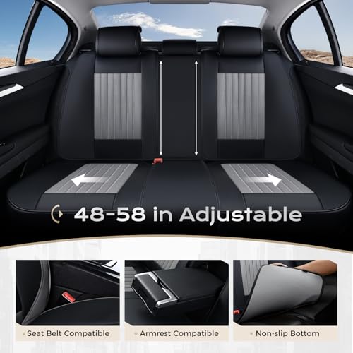 Image of Coverado Car Seat Covers Full Set, Seat Covers for Cars, Car Seat Cover, Car Seat Protector, Leather Car Seat Cushion, Waterproof Car Seat Covers Front Seats and Back Fit for Most Cars(Black&Gray)